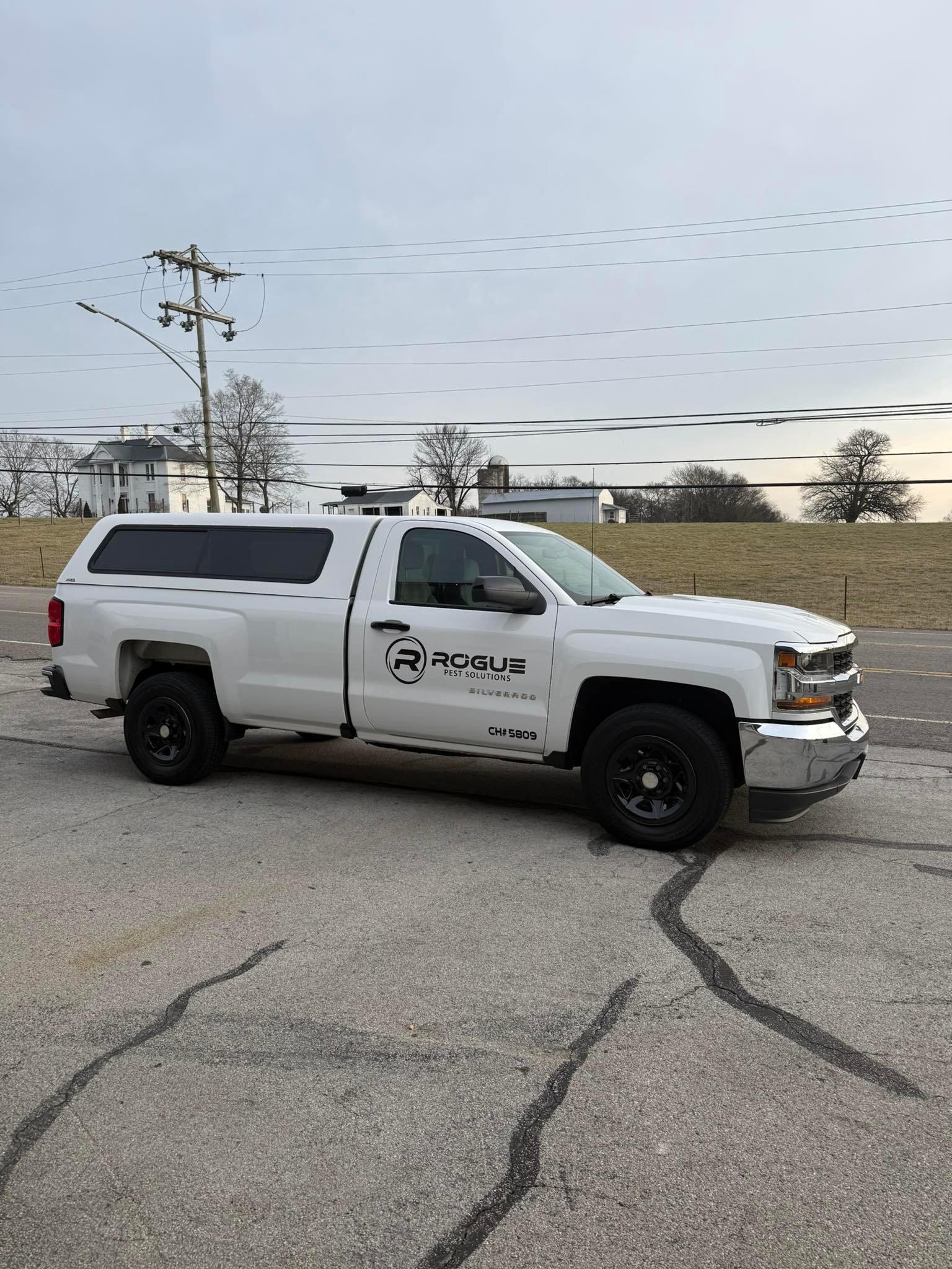 Branded Rogue Pest Solutions service truck